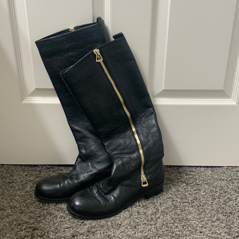 Jimmy Choo black boots with gold zipper and dust bag size 40( or is size 10